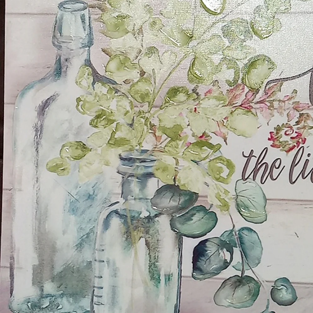 Canvas Wall Hanging Love The Little Things Floral Vases Wood Look